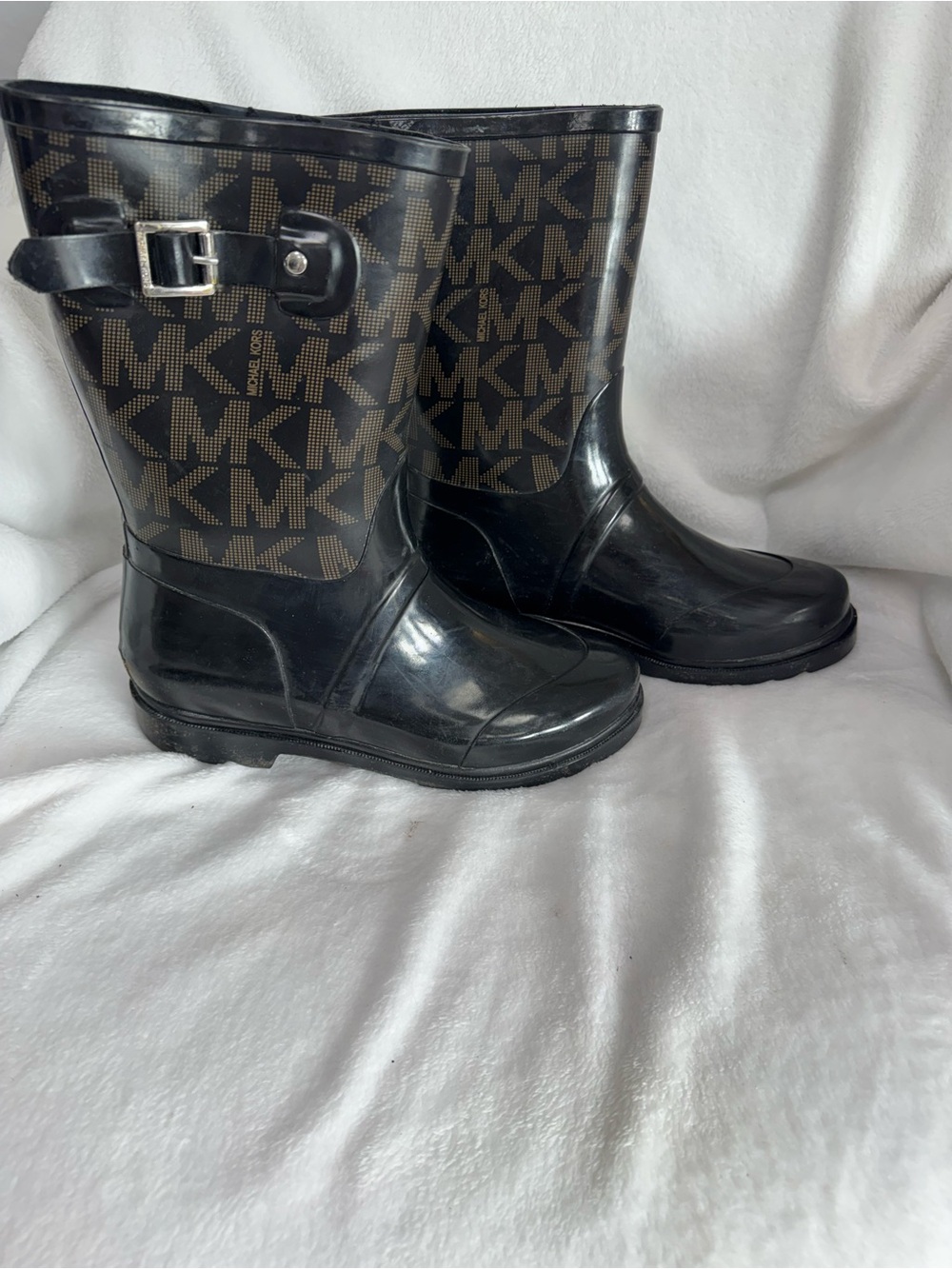 Michael Kors Black and Brown MK Logo Rain Boots
